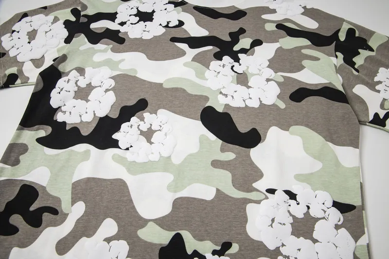 D316# ​​Top P132 D317# Pants P136 DENIM TEARS Kapok European and American fashion brand high quality correct version foam flocking camouflage printed short-sleeved suit Color Camouflage blue Camouflage powder Camouflage gray Camouflage apricot Camouflage green Size S-XL
